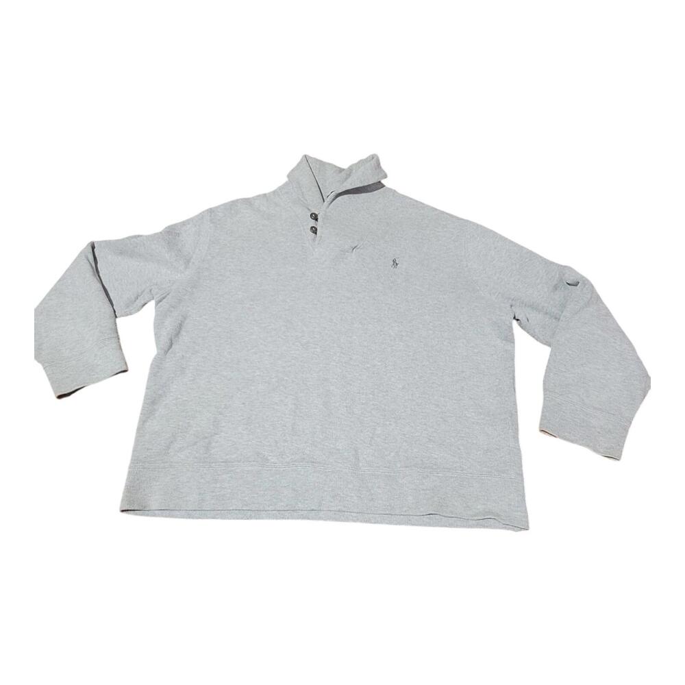 Ralph Lauren Polo Two Button Mock Neck Fleece Mens Size XL Gray Sweater BB